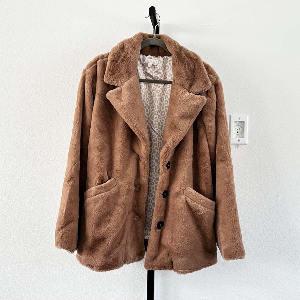 PJ Salvage Women's Loungewear Faux Fur Jacket in Tan, Size L, New with Tag